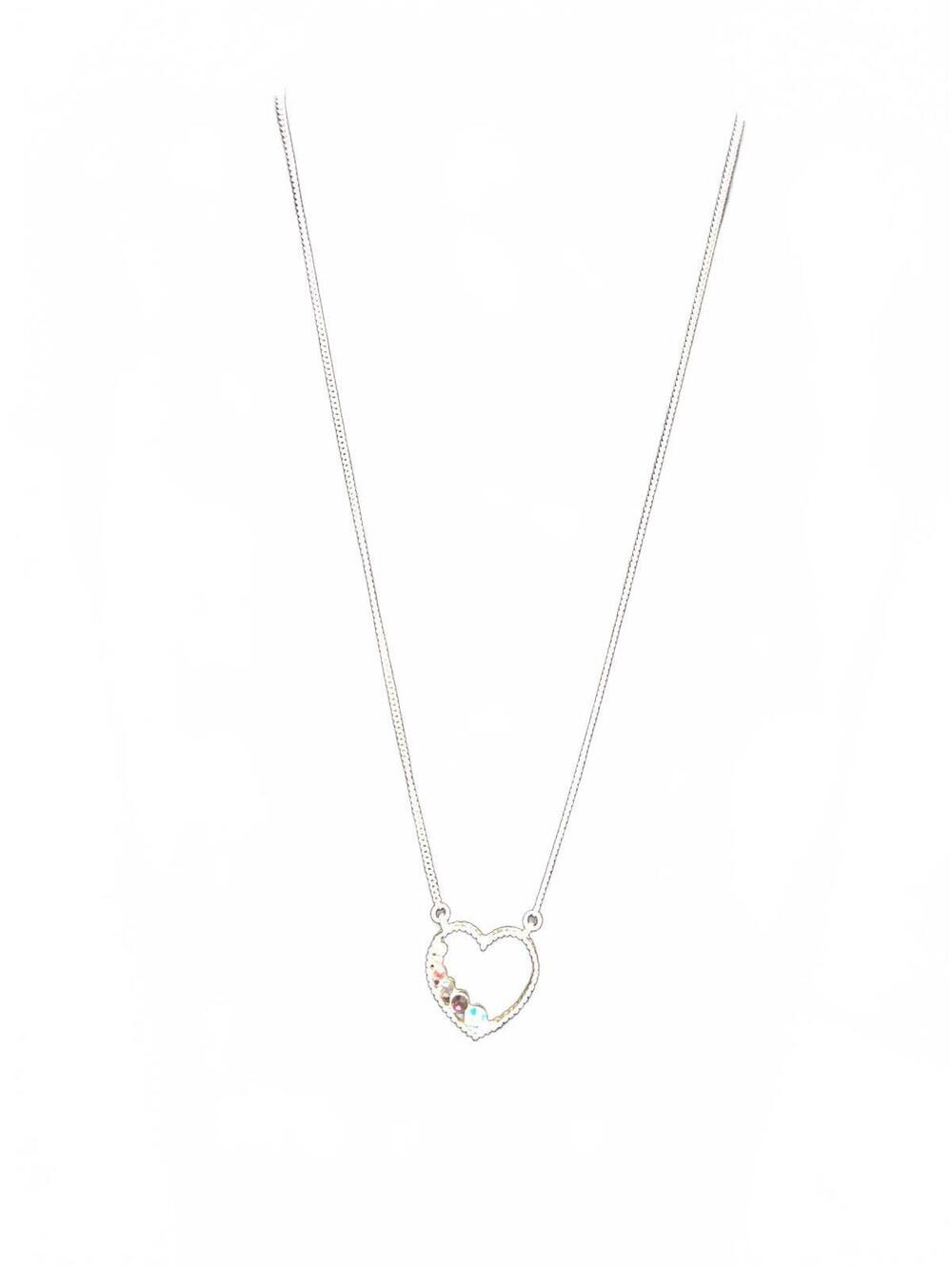 Silver Heart Pendant Necklace with Multicolor Rhinestones